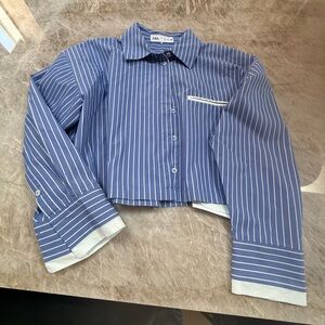 Zara Blue and White Striped Shirt